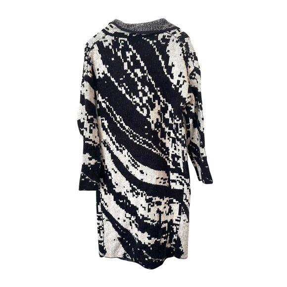 ONE GREY DAY Patterned Wool Blend Long Cardigan Navy/White Small - Picture 3 of 5
